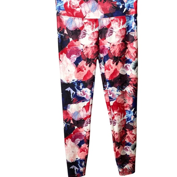 Bally Total Fitness Pink Red Floral 7/8 Compression Leggings Small - Picture 2 of 9